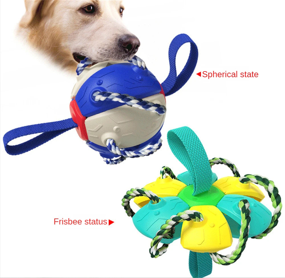 Outdoor Training Interactive Frisbee Football Dog Toy with String, Foldable Ball Molar Toy, Puppy Chew Accessories