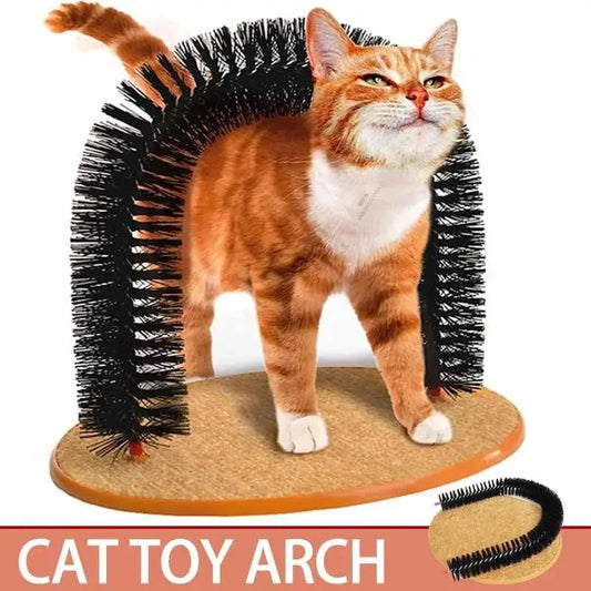 Cat Toy Pet Scratcher Arch Self Groome Pamper Feline with A Massage Grooming Rubbing Brush with Scratching Pad for Playful Cat