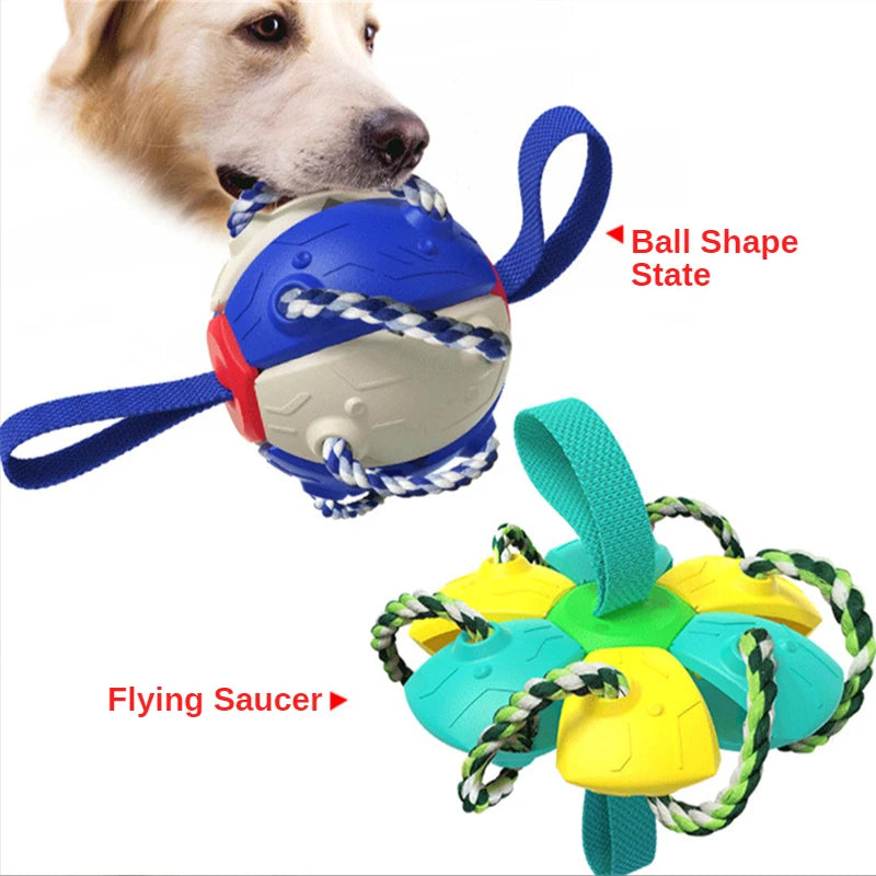 Outdoor Training Interactive Frisbee Football Dog Toy with String, Foldable Ball Molar Toy, Puppy Chew Accessories